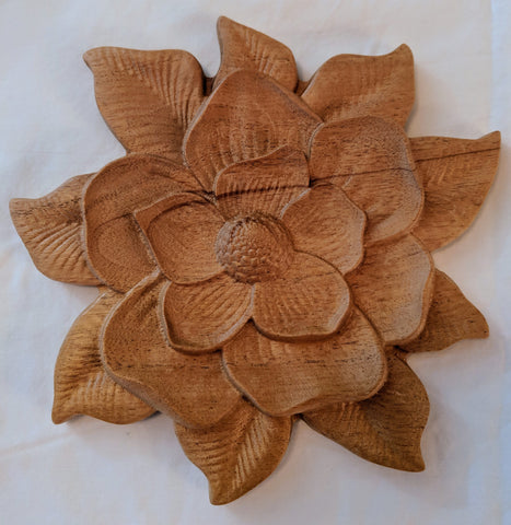 Magnolia Flower Carving Wall Hanging