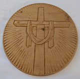Glory of the Cross, He is Risen wood carving, Gold tinted cross relief carving