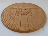 Glory of the Cross, He is Risen wood carving, Gold tinted cross relief carving